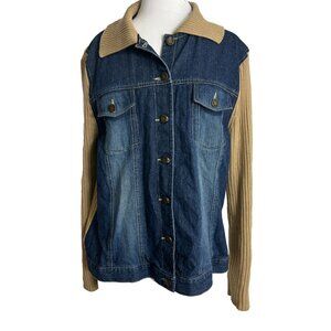 By Design Sport Denim Jacket Ribbed Knit Sleeves Back Womens Size XL Y2K Style
